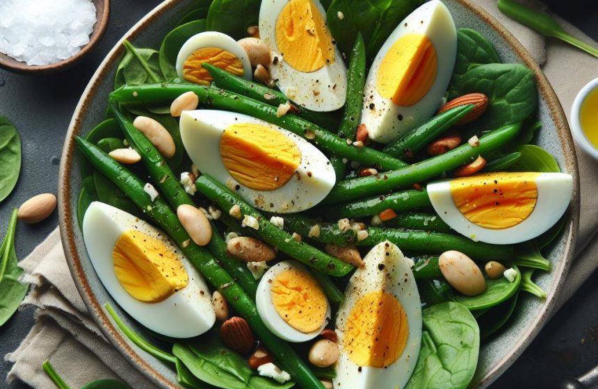 Salade Nutritive aux Épinards, Œufs Durs et Haricots Verts