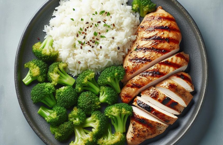 Poulet Grillé Savoureux avec Riz Blanc et Brocoli