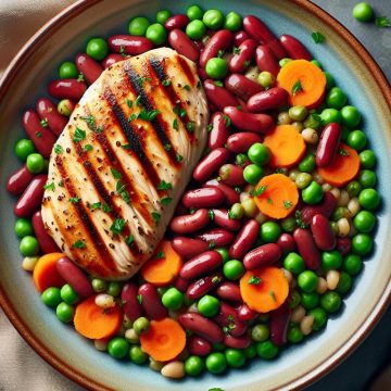 Poulet Grillé avec Haricots Rouges, Petits Pois et Carottes