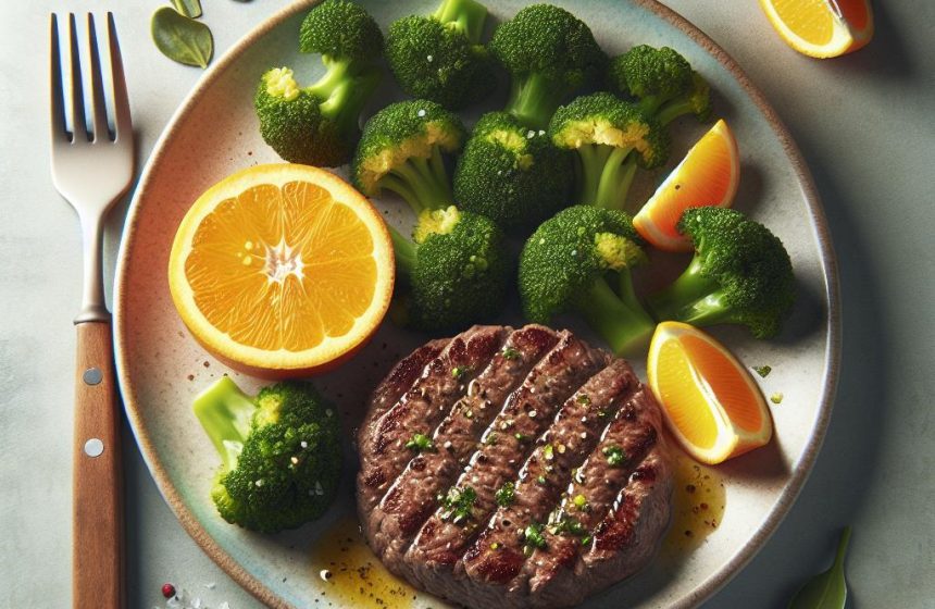 Steak Haché et Brocolis au Citron avec une Note d’Orange