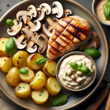 Délice de Poulet Grillé aux Champignons et Pommes de Terre avec Sauce Skyr
