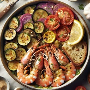 Gambas Sautées et Tian Provençal avec Pain de Kamut