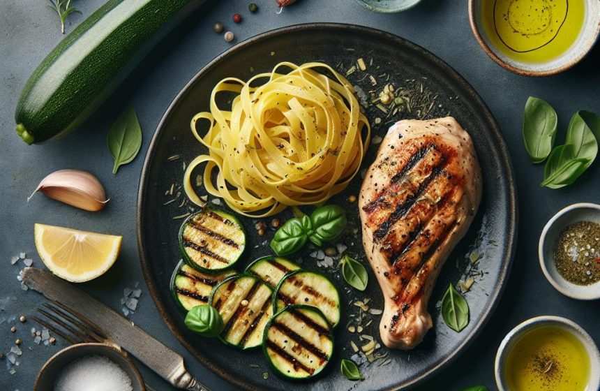 Filet de Poulet Grillé avec Tagliatelle de Courgette à la Vapeur