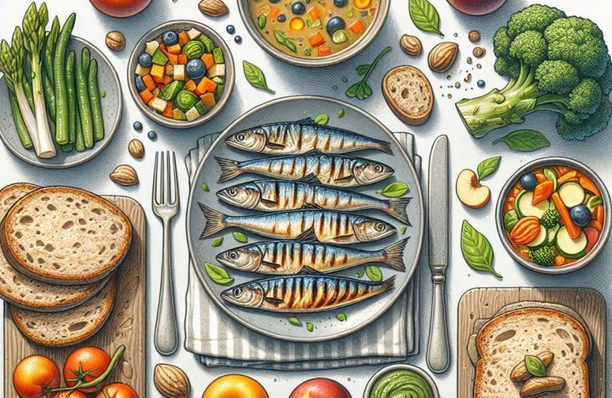Sardines Grillées et Soupe Froide de Légumes avec Tartines Croustillantes