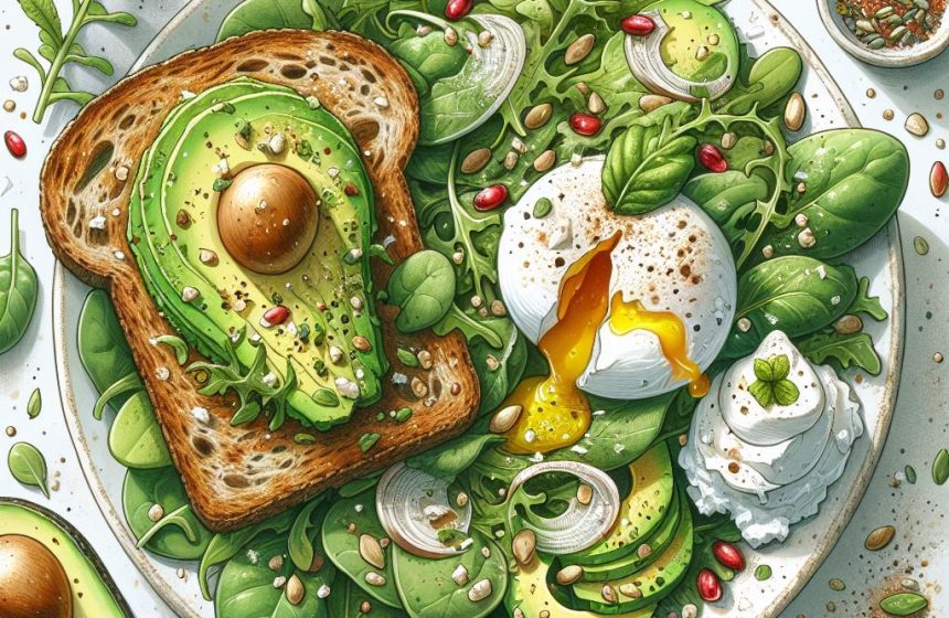 Salade Verte Gourmande avec Toast Avocat et Œuf Poché
