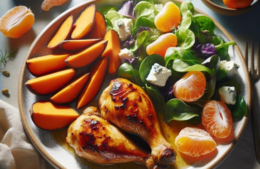 Aile de Poulet Grillée avec Patate Douce et Salade Verte