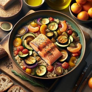 Riz Complet avec Ratatouille et Saumon