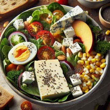 Salade Gourmande au Crottin et Pêche Plate
