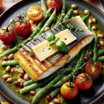Filets de Bar à la Provençale avec Haricots Plats et Morbier