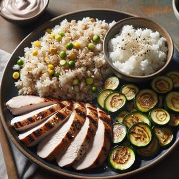 Escalope de Dinde Savoureuse avec Riz Complet et Courgettes