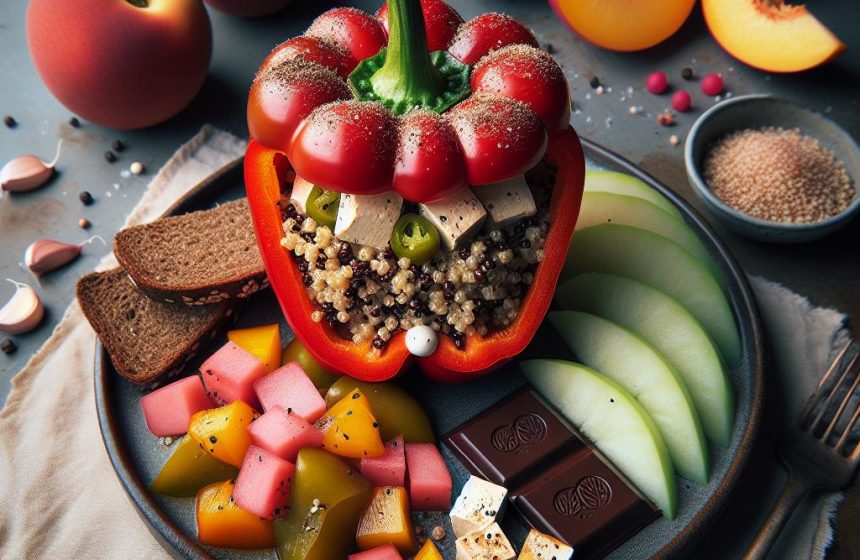 Poivron Farci au Quinoa et Tofu avec Accompagnements Fruités