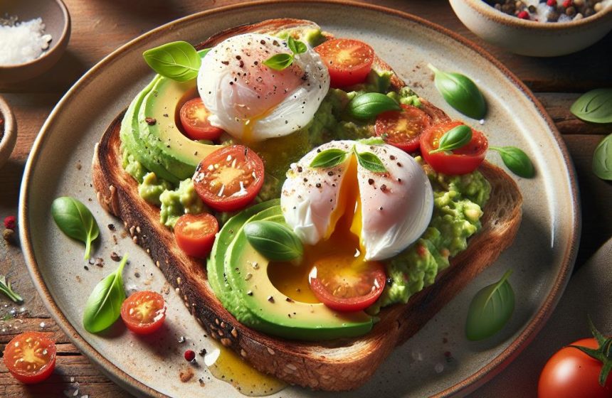 Toast à l&rsquo;avocat avec œufs pochés et tomates