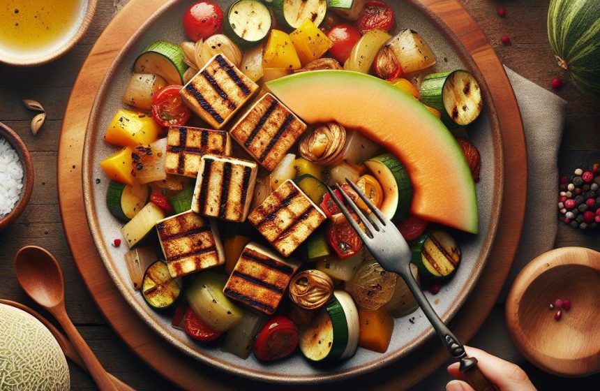 Tofu Grillé avec Ratatouille Maison et Quartier de Melon