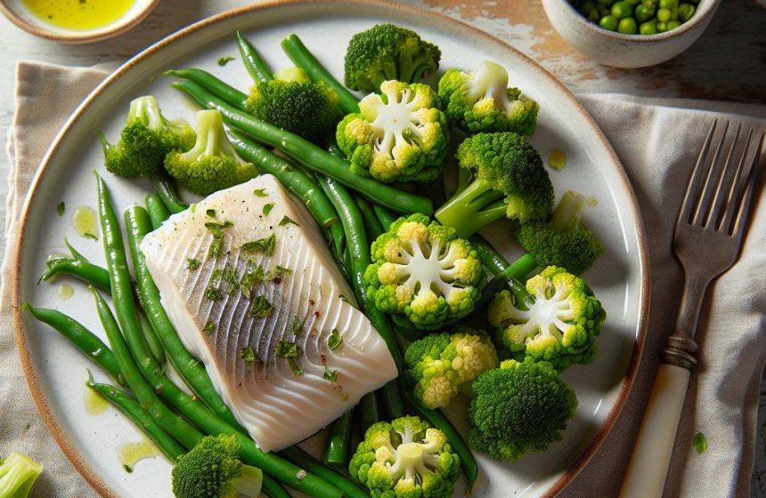 Délice Marin Vapeur aux Haricots Verts et Chou Romanesco