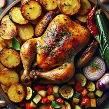 Poulet Rôti Gourmand avec Pommes de Terre Rissolées et Ratatouille