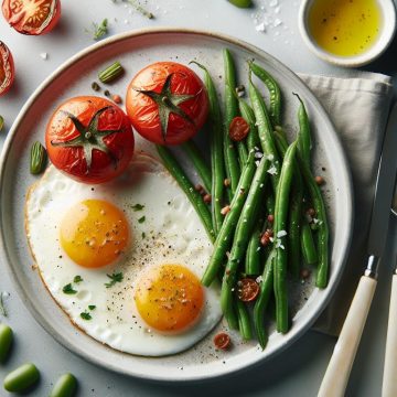 Œufs au Plat Gourmands avec Haricots Verts et Tomates Grillées