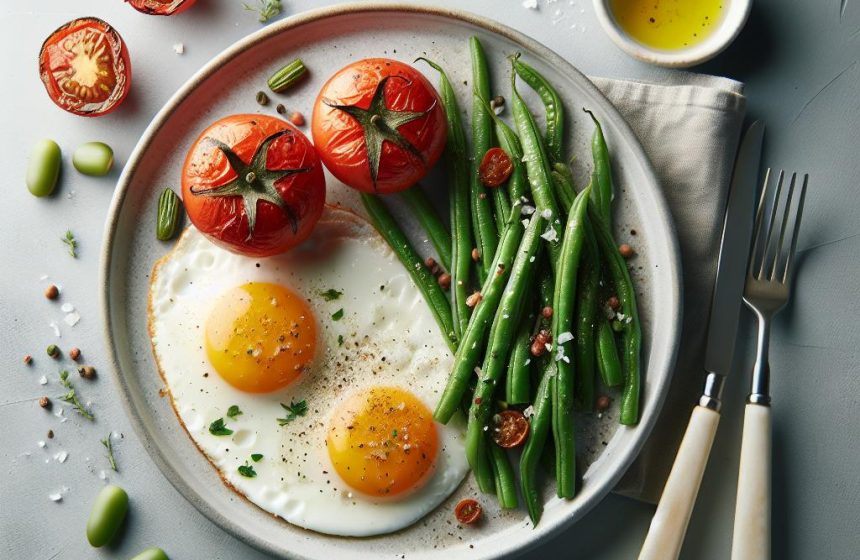 Œufs au Plat Gourmands avec Haricots Verts et Tomates Grillées