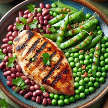 Escalope de Poulet Grillé aux Petits Pois et Haricots Rouges