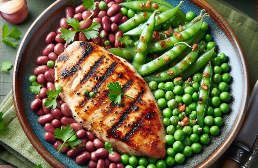 Escalope de Poulet Grillé aux Petits Pois et Haricots Rouges