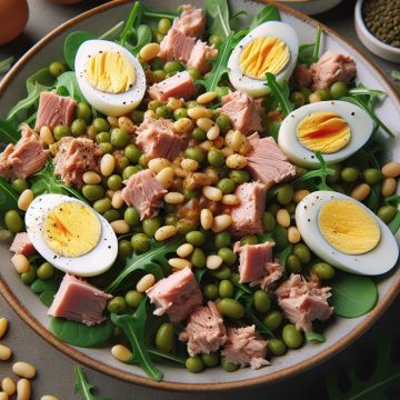 Salade de Roquette au Thon, Œufs Durs, Pignons et Lentilles Vertes