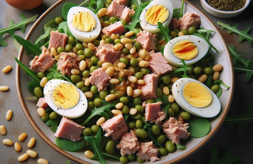 Salade de Roquette au Thon, Œufs Durs, Pignons et Lentilles Vertes