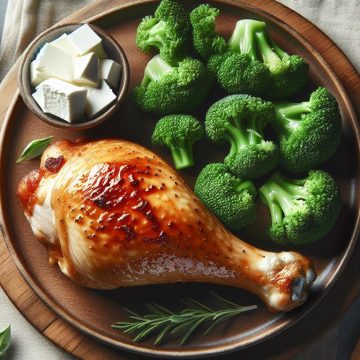 Cuisse de Poulet Rôtie avec Brocolis Vapeur et Fromage Blanc