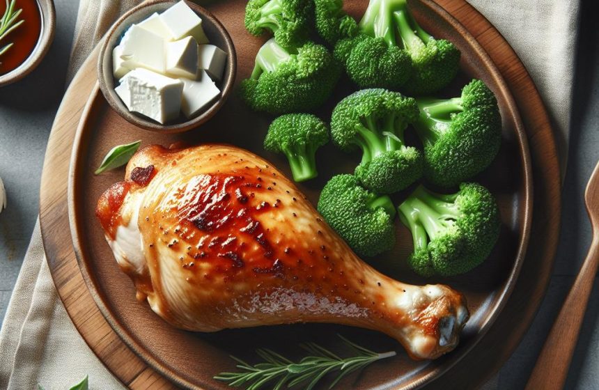 Cuisse de Poulet Rôtie avec Brocolis Vapeur et Fromage Blanc