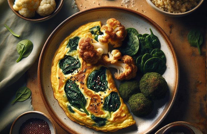 Omelette aux Épinards avec Chou-Fleur Rôti et Quinoa