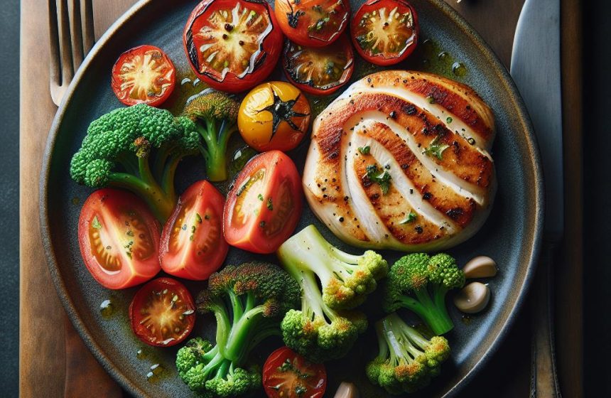 Escalope de Poulet Grillé aux Tomates et Choux Romanesco