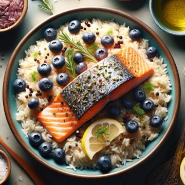 Saumon au Four avec Riz Complet et Skyr aux Myrtilles