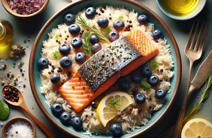 Saumon au Four avec Riz Complet et Skyr aux Myrtilles