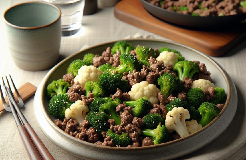Bœuf Haché Sauté aux Brocoli et Chou-Fleur