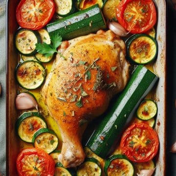 Haut de Cuisse de Poulet aux Courgettes et Tomates Cuites