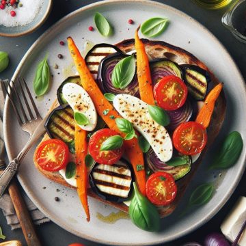 Délice de Légumes Grillés et Mozzarella sur Pain Rustique