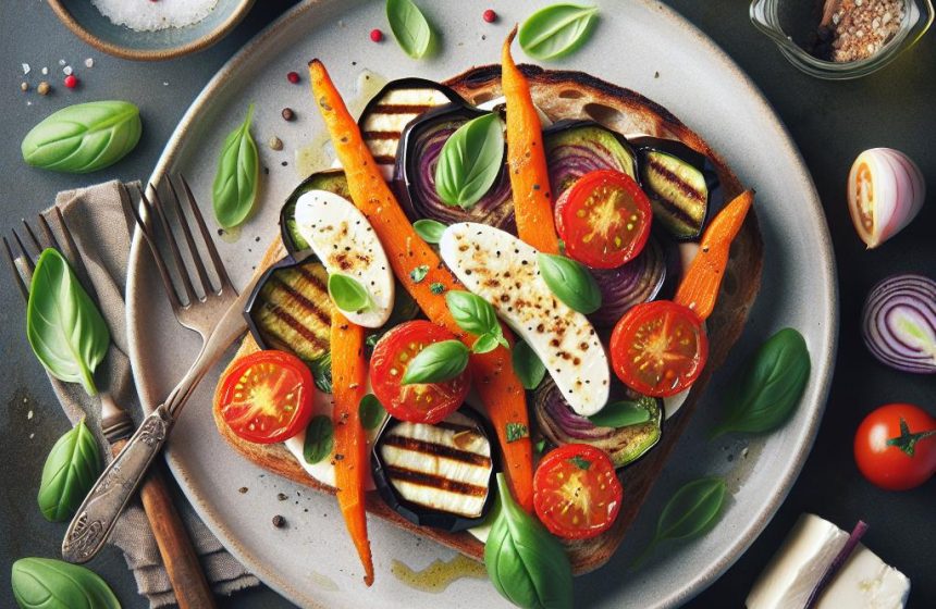 Délice de Légumes Grillés et Mozzarella sur Pain Rustique