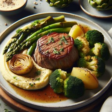 Tournedos Savoureux avec Purée de Brocolis et Pommes de Terre