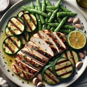 Escalope de Poulet Grillé avec Courgette et Haricot Plat