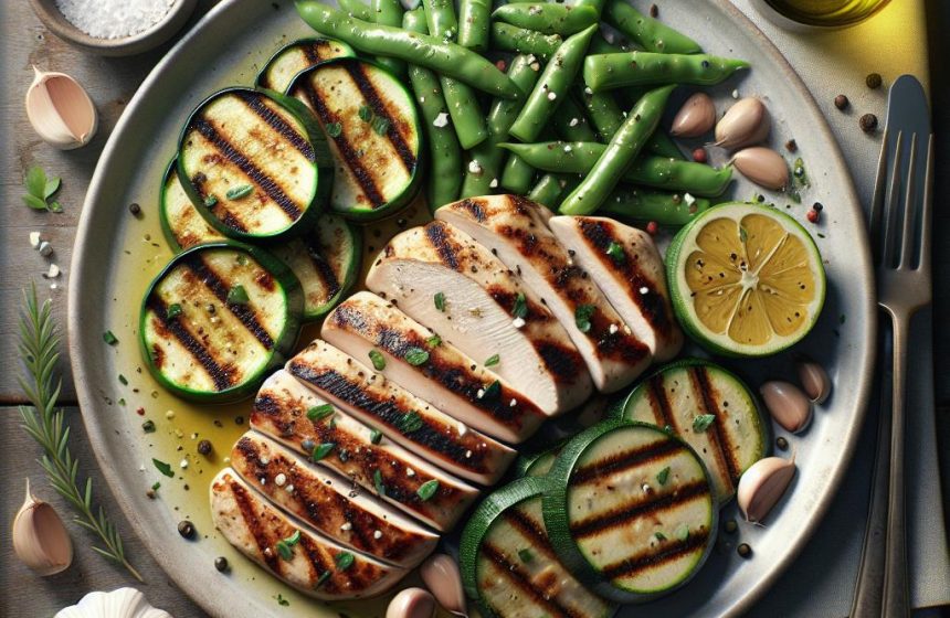 Escalope de Poulet Grillé avec Courgette et Haricot Plat