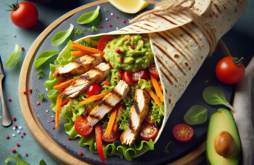 Wrap de Poulet au Guacamole et Légumes Croquants