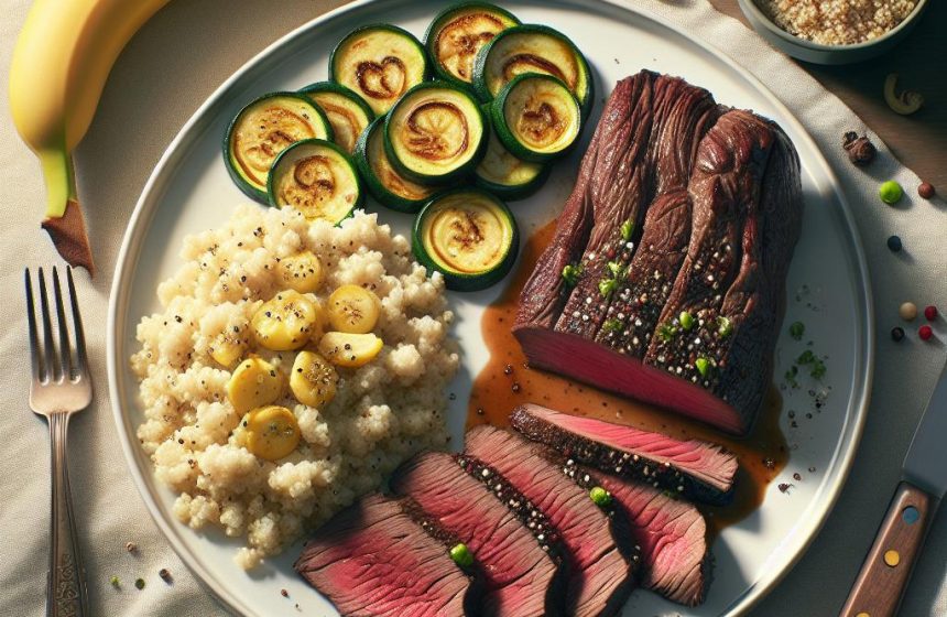 Rôti de Bœuf Savoureux au Quinoa et Courgettes