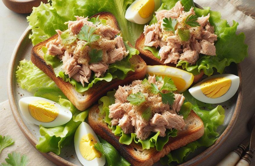 Tartines Gourmandes aux Œufs Brouillés, Laitue et Thon