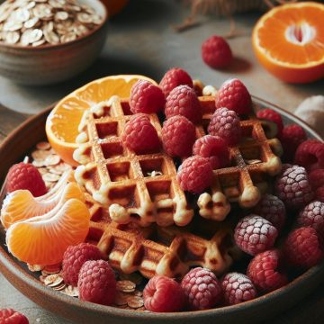 Gaufres aux Flocons d’Avoine et Framboises avec Clémentines