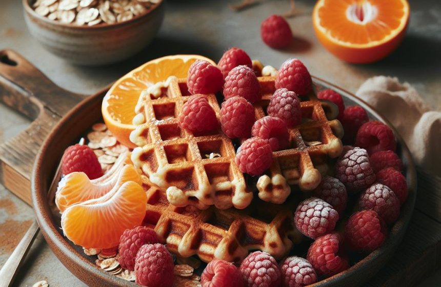 Gaufres aux Flocons d&rsquo;Avoine et Framboises avec Clémentines