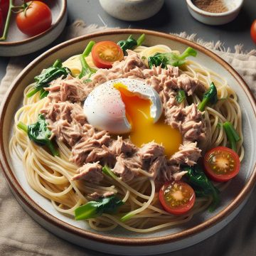 Spaghettis Crémeux au Thon et Œuf Poché