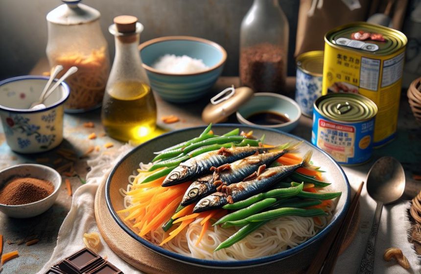 Nouilles de Riz Sautées aux Sardines et Légumes Croquants