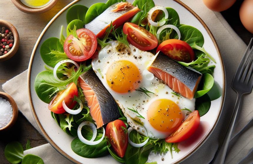 Salade de Mâche à la Truite Fumée et Œufs au Plat