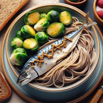Délice de Maquereau à la Moutarde avec Nouilles Soba et Choux de Bruxelles