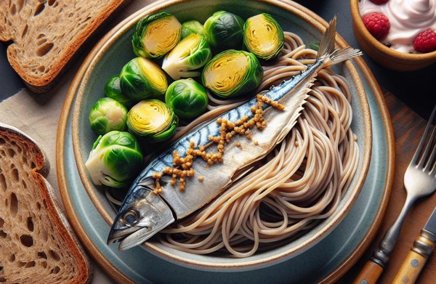 Délice de Maquereau à la Moutarde avec Nouilles Soba et Choux de Bruxelles