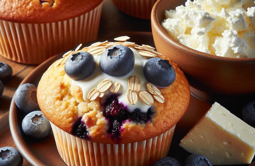 Muffins aux Flocons d&rsquo;Avoine et Myrtilles avec Fromage Blanc