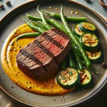 Filet de Bœuf aux Courgettes et Haricots Verts avec Sauce Moutarde